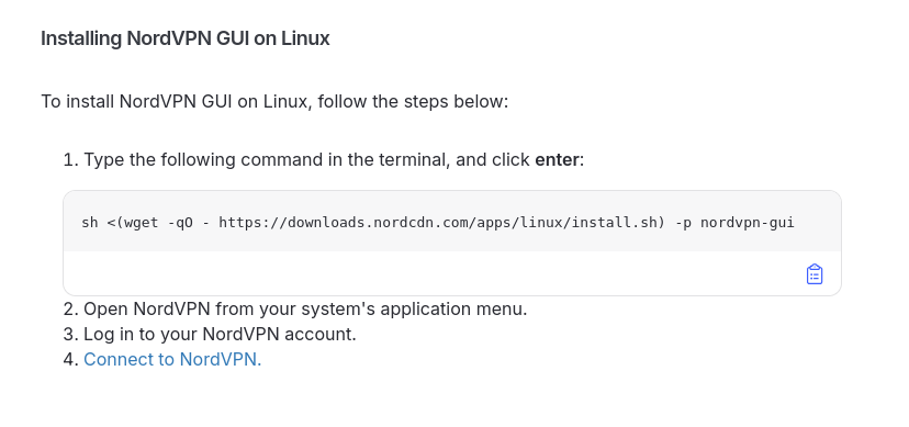NordVPN instructions to install the Linux GUI