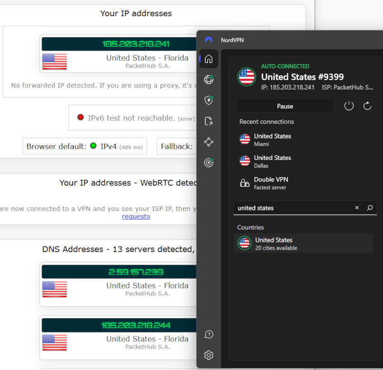 NordVPN leak testing