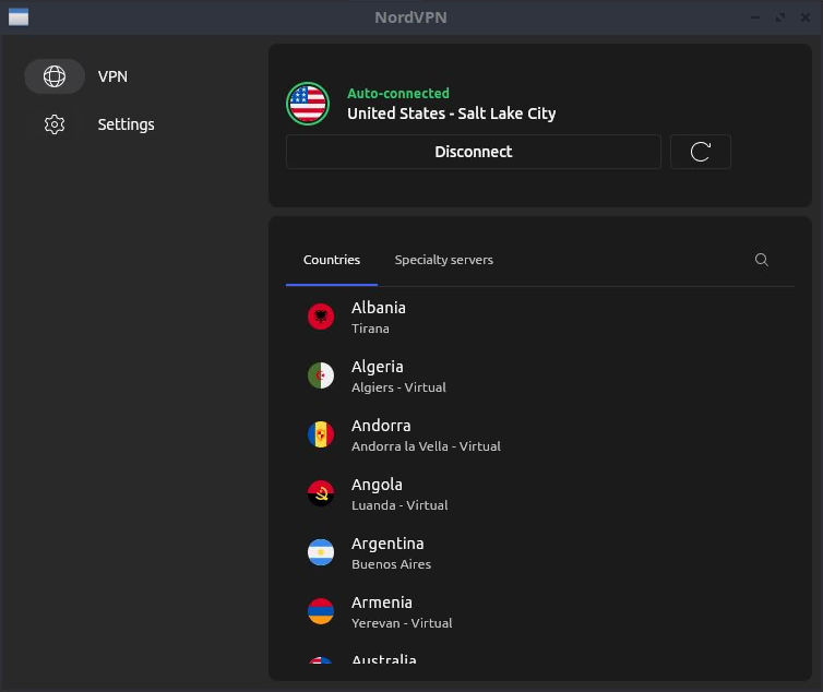 NordVPN Linux GUI