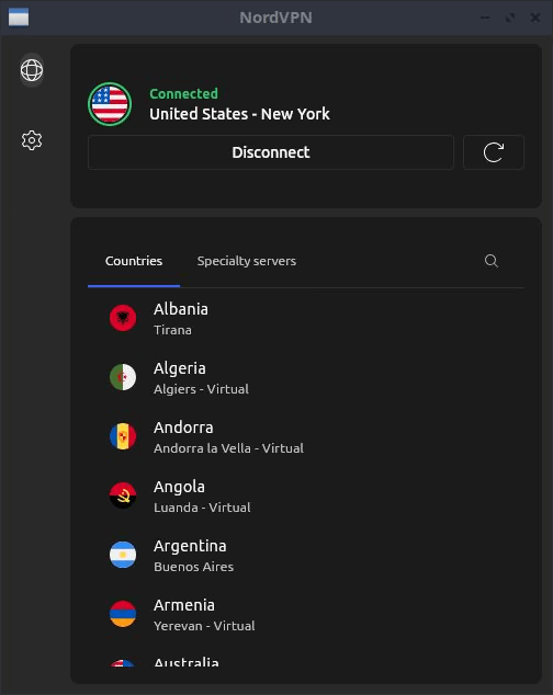 NordVPN Linux GUI