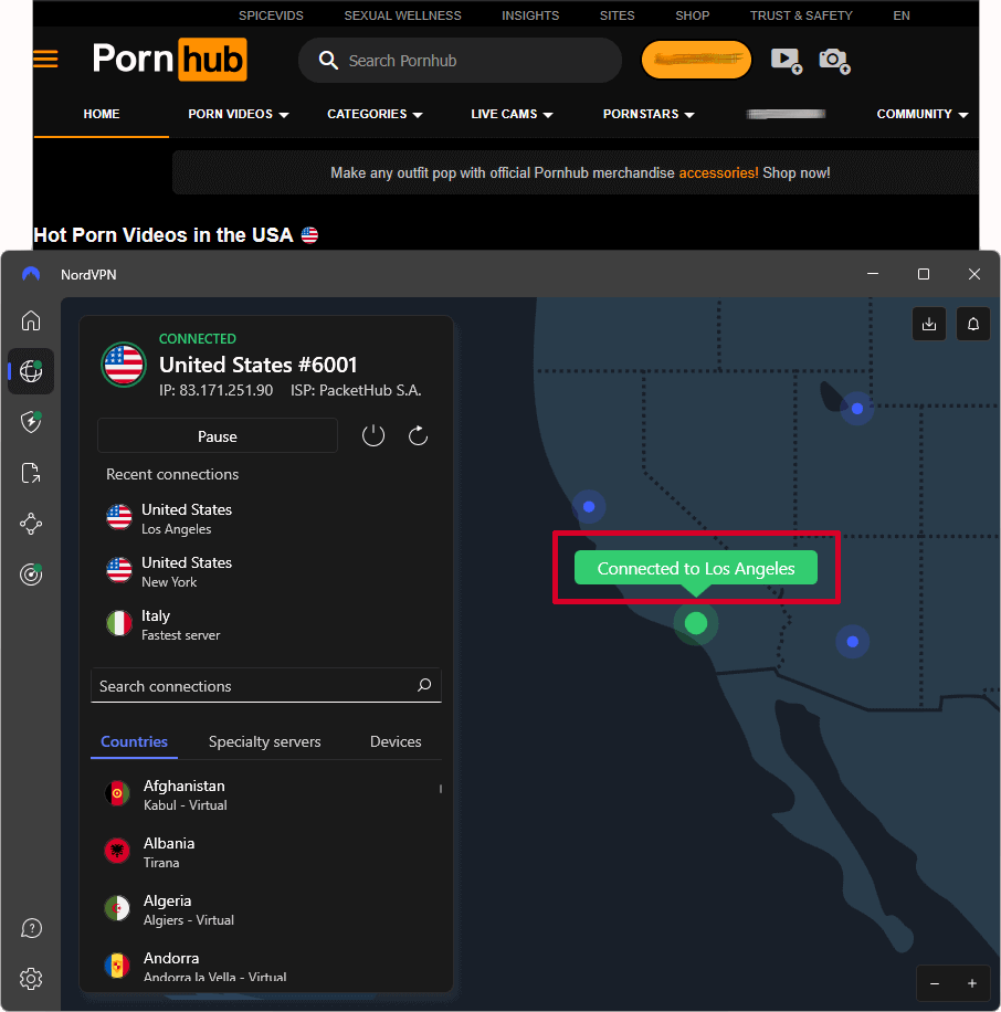 NordVPN Los Angeles Pornhub