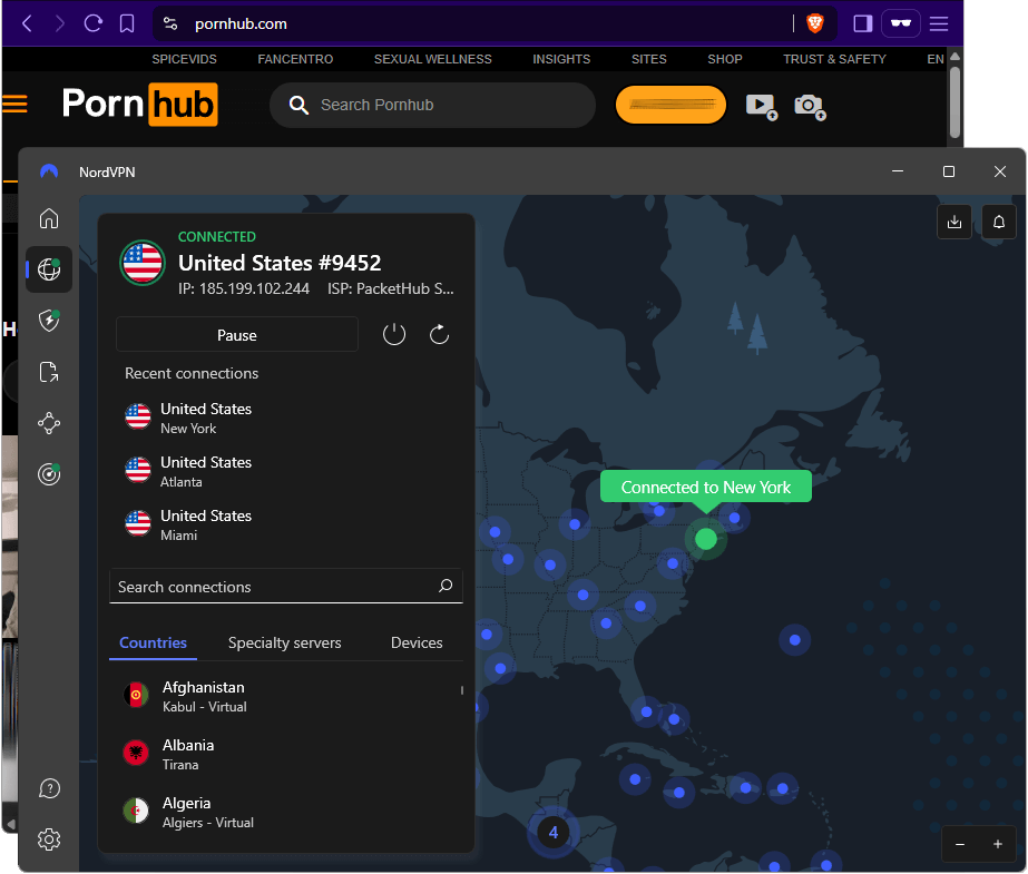 NordVPN to New York to Pornhub