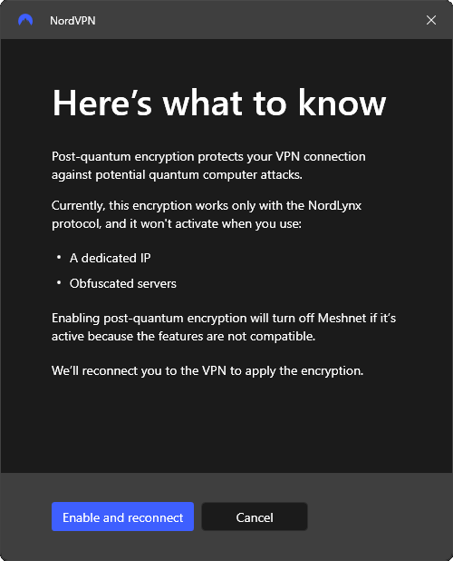 NordVPN Post-Quantum encryption