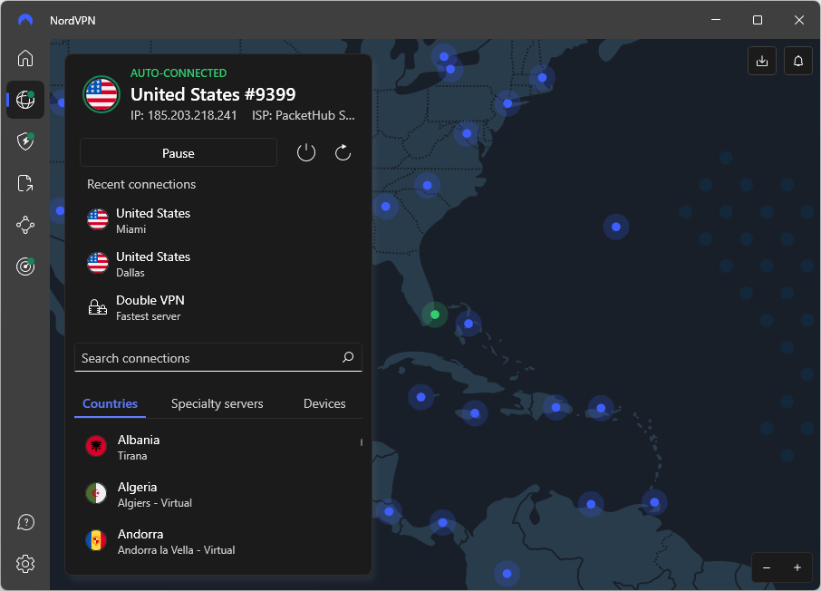 Screenshot of NordVPN Windows app interface