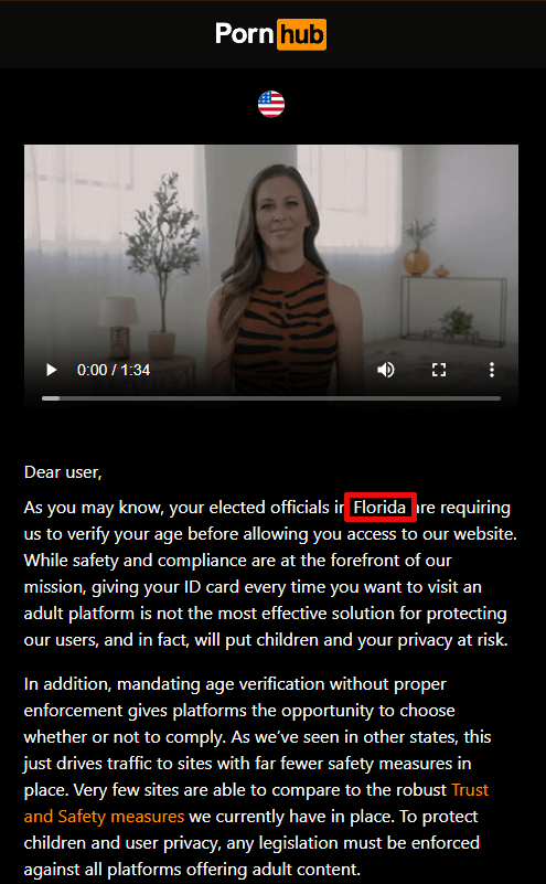 Pornhub blocked in Florida