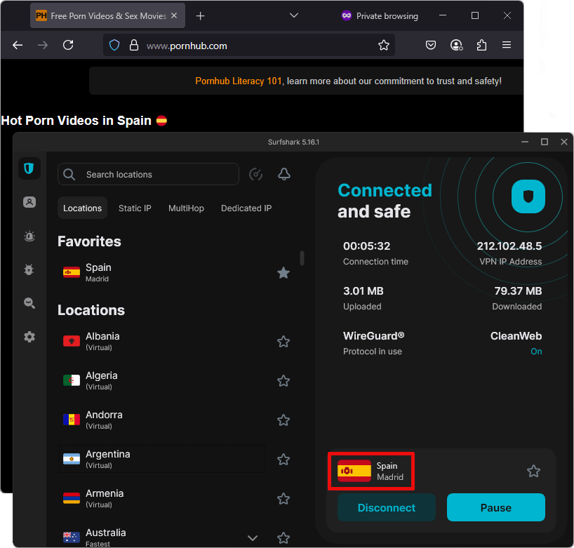 Surfshark Pornhub Spain