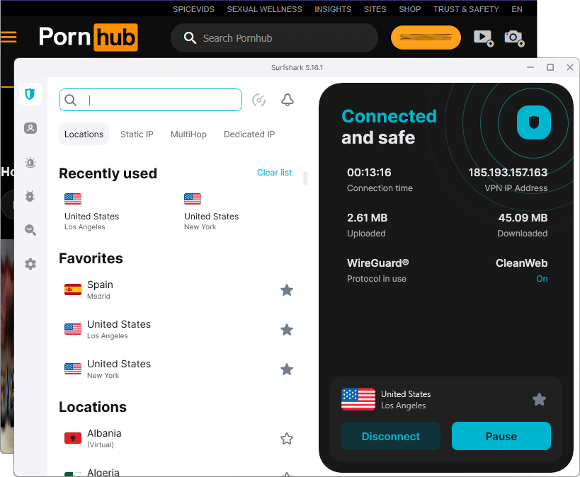 Surfshark to Los Angeles to Poornhub