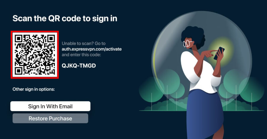 Screenshot of ExpressVPN's Apple TV app interface showing the signin screen