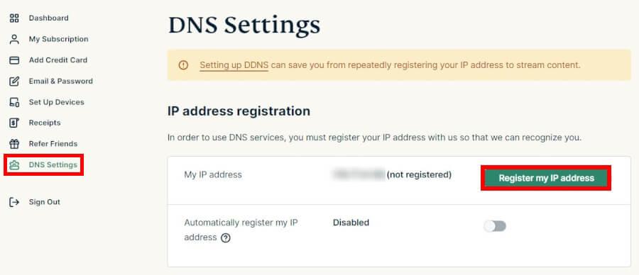 Screenshot of ExpressVPN DNS settings page