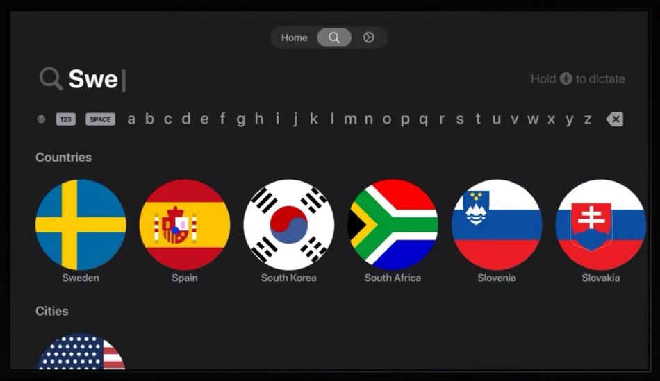 NordVPN tvOS app showing server selection interface