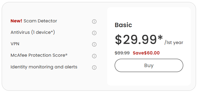 McAfee Basic plan